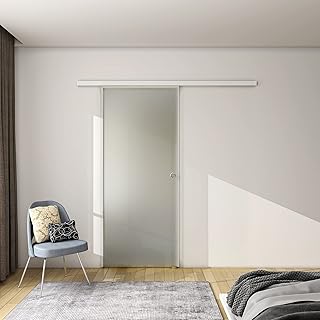 AICA porte coulissante 90x225cm porte intérieure coulissante en verre sablé avec un rail blanc